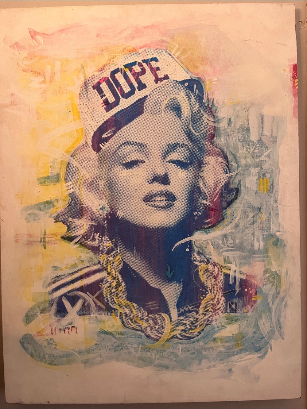 Marilyn Monroe DOPE Pop Portrait in Yellow, Blue & Pink Original Art